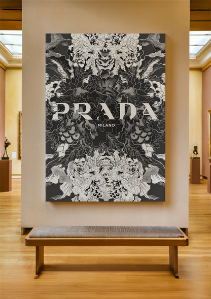 Intricaat Bloemenpatroon Zwart Wit Symmetrisch Botanisch Schilderij