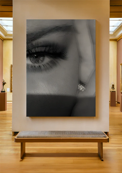 Woman's Eye Close-up Long Lashes Makeup Black and White Portrait Painting