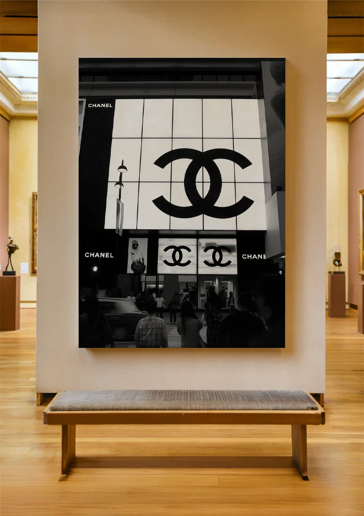 Illuminated Display Large Logo Evening Scene Black and White City Photography Painting