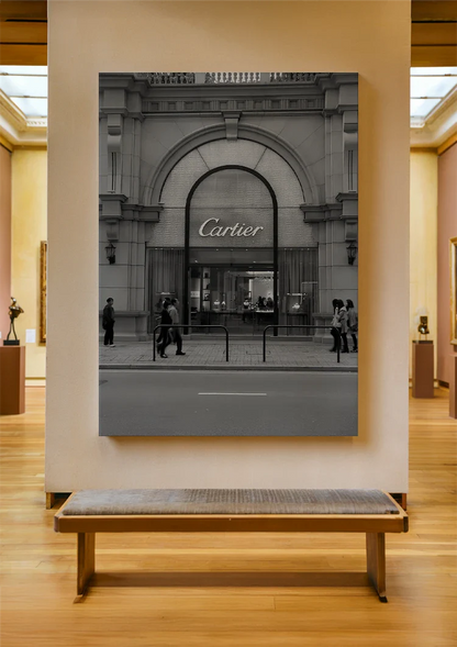 Cartier Store Fassade Fußgänger Luxus Schwarz-Weiß-Fotografie Gemälde