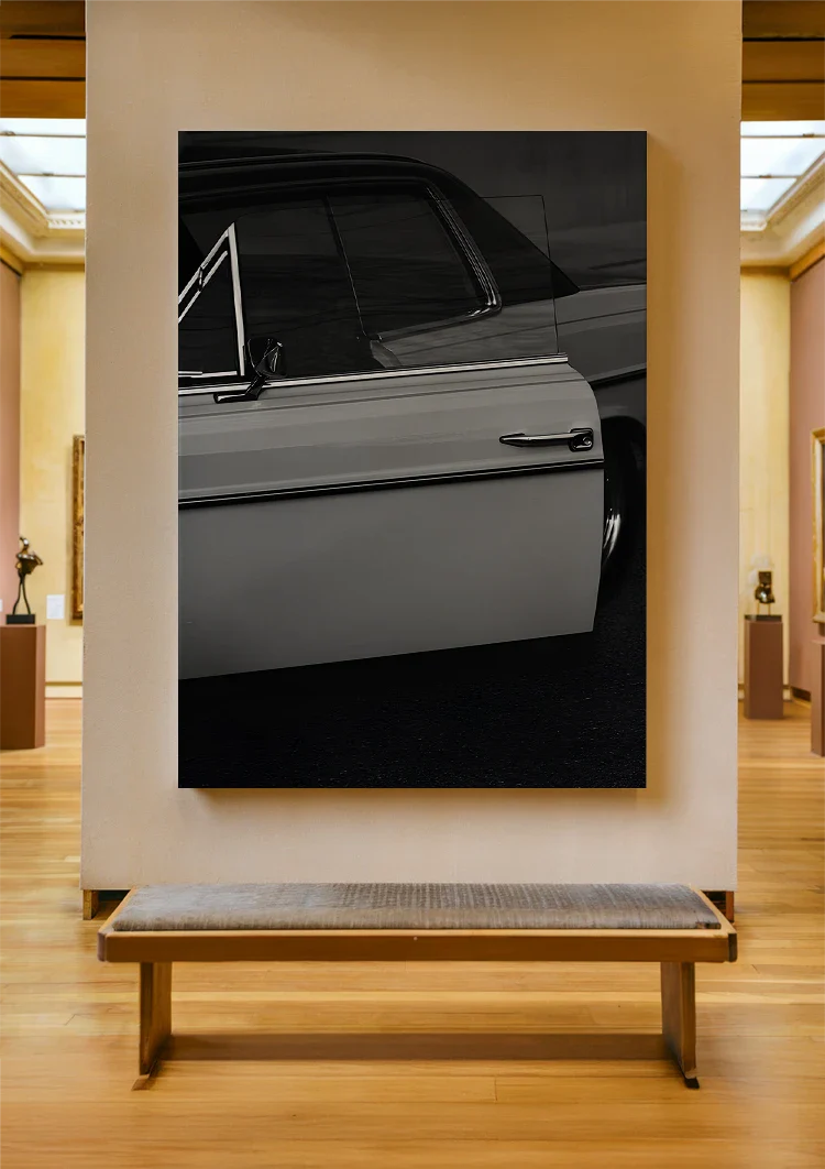 Vintage Klassisches Auto Schwarz-Weiß Seitenansicht Eleganz Gemälde
