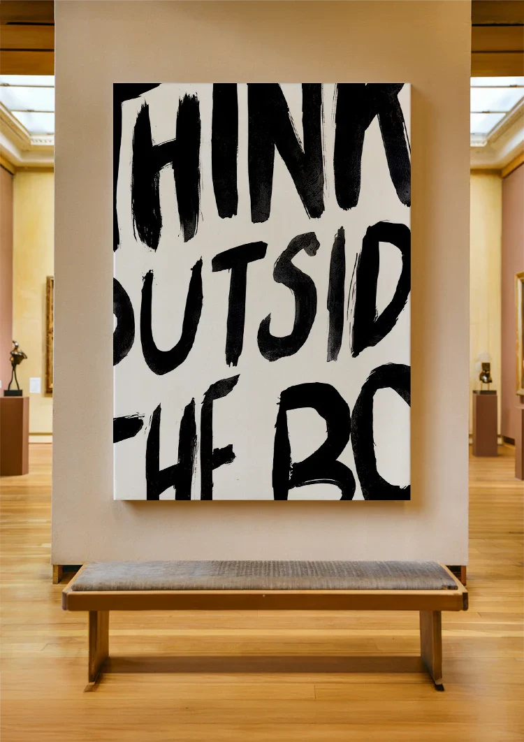 Think Outside The Box Zwarte Letters Wit Typografie Motivatie Schilderij
