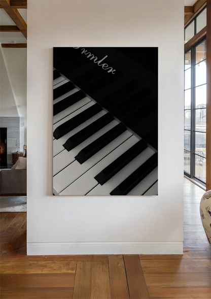 Close Up Pianotoetsen Zwart Wit Diagonaal Dramatisch Schilderij