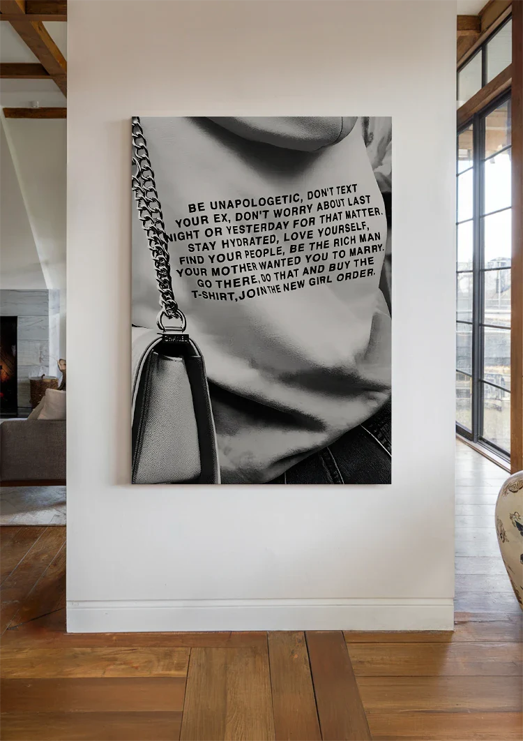 Black and White Jumper with Motivational Text Fashion Graphic Painting