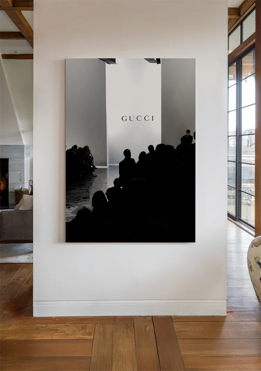 Silhouetten bij een modeshow canvas schilderij aan de muur in de hal