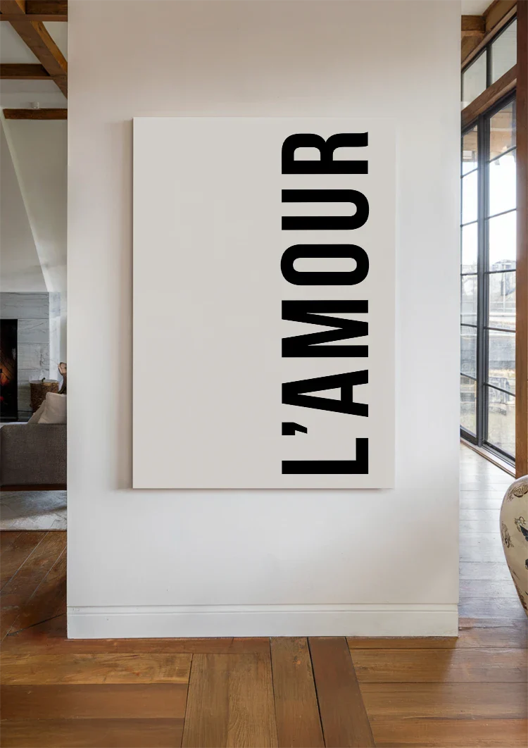 L'AMOUR Typographic Black and White Text Painting