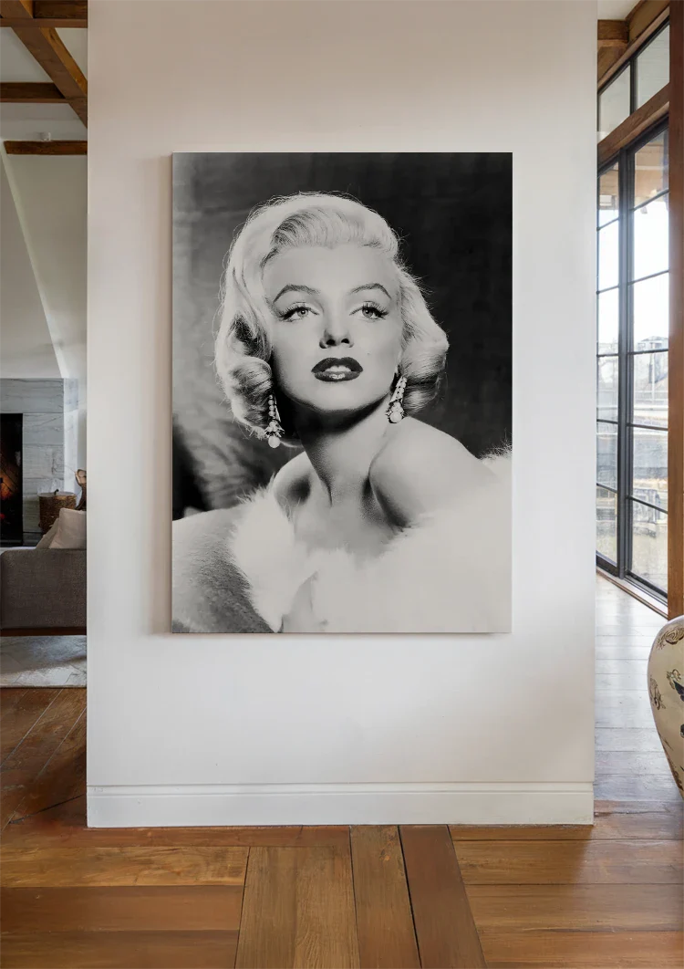 Marilyn Monroe Zwart Wit Klassiek Glamour Portret Schilderij