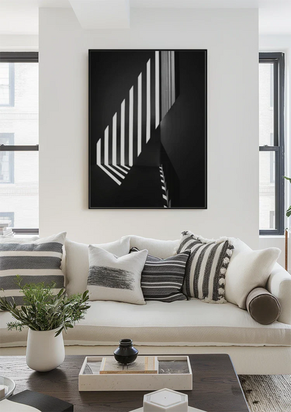 Architecturaal Lichtstrepen Schaduw Abstracte Zwart Wit Muur Schilderij