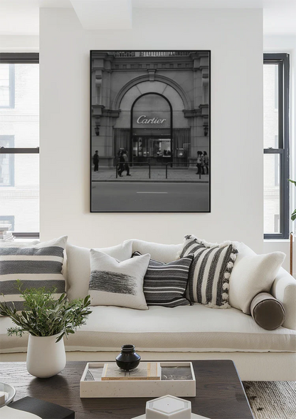 Cartier Store Fassade Fußgänger Luxus Schwarz-Weiß-Fotografie Gemälde