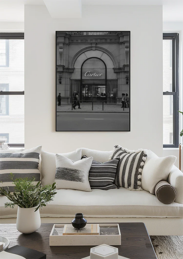 Cartier Store Fassade Fußgänger Luxus Schwarz-Weiß-Fotografie Gemälde
