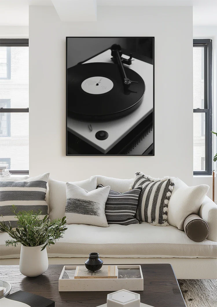 Klassischer Vinyl-Plattenspieler Schwarz-Weiß-Musik Retro-Gemälde