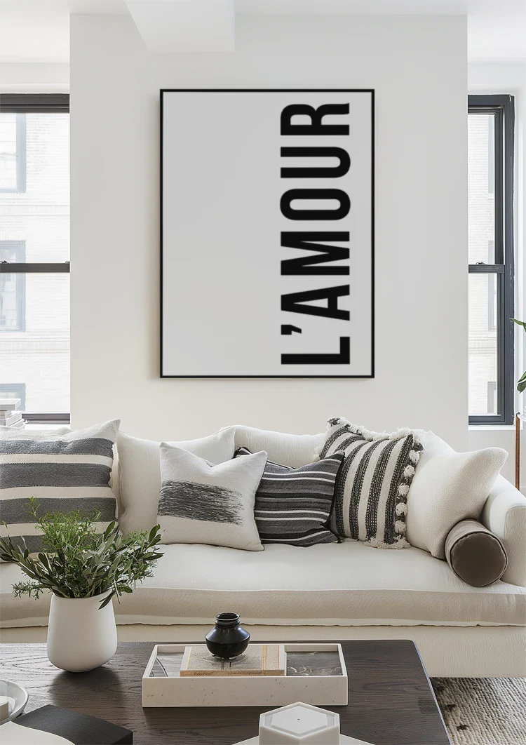 L'AMOUR Typographic Black and White Text Painting