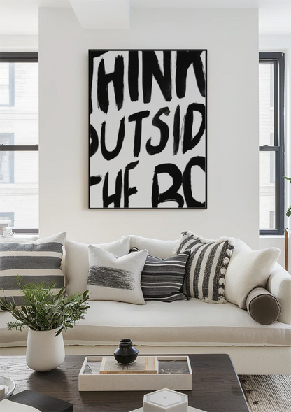 Think Outside The Box Zwarte Letters Wit Typografie Motivatie Schilderij