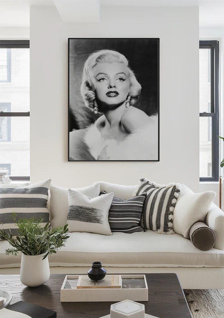 Marilyn Monroe Zwart Wit Klassiek Glamour Portret Schilderij