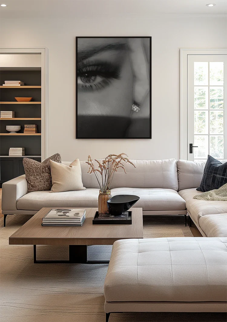 Woman's Eye Close-up Long Lashes Makeup Black and White Portrait Painting