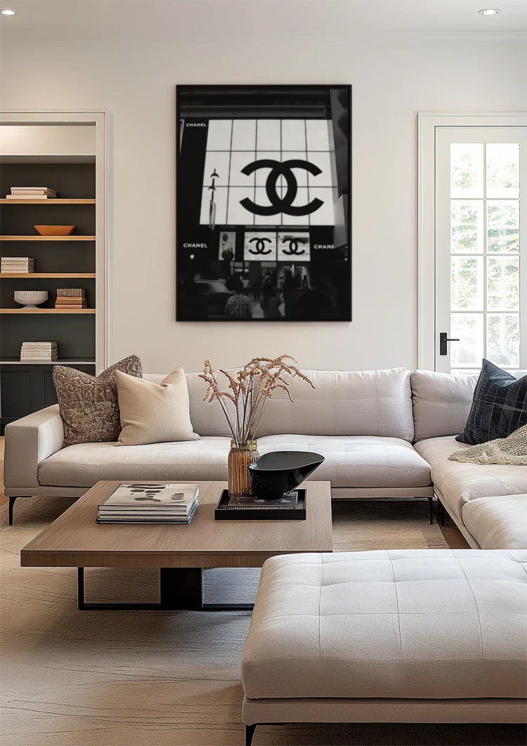 Illuminated Display Large Logo Evening Scene Black and White City Photography Painting
