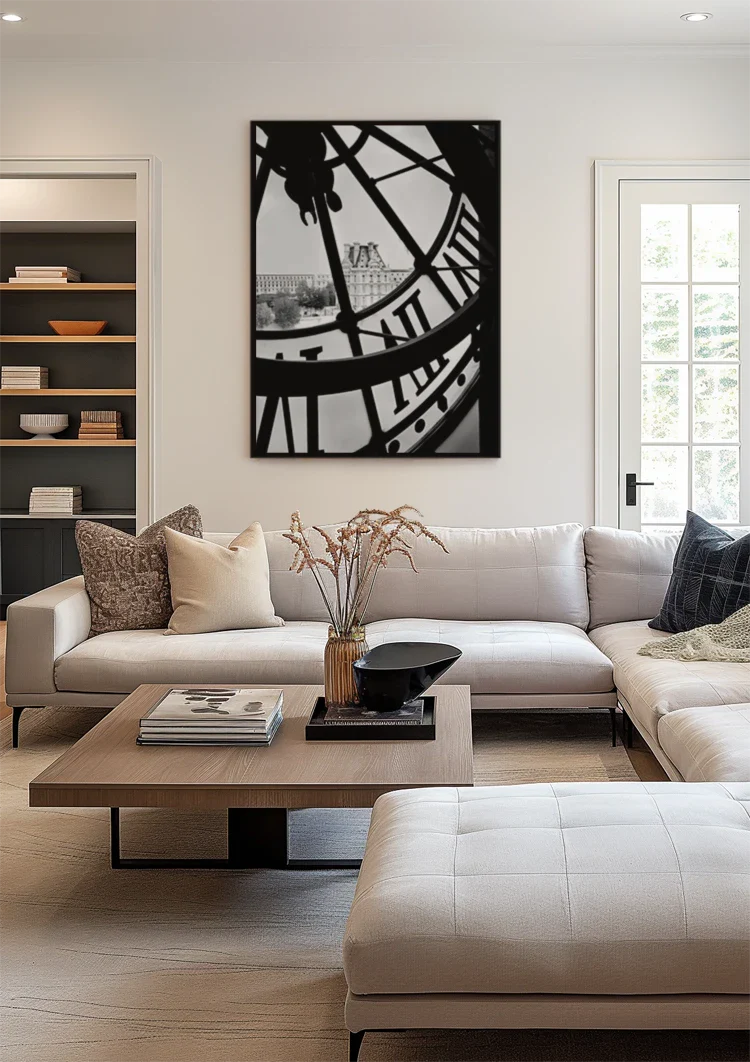 Clock Dial City View Paris Black and White Photography Painting