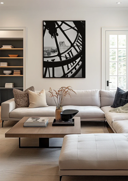 Clock Dial City View Paris Black and White Photography Painting