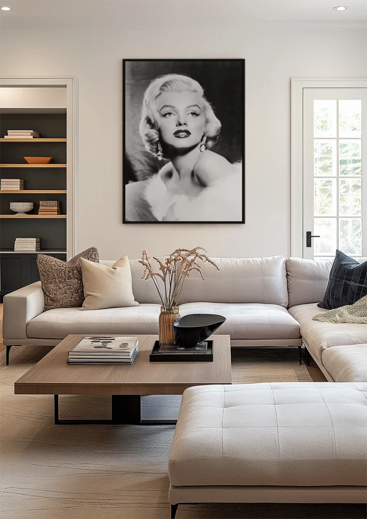 Marilyn Monroe Zwart Wit Klassiek Glamour Portret Schilderij