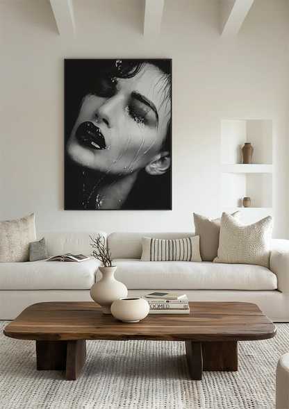 Female Portrait Wet Hair Water Droplets Black White Dramatic Painting