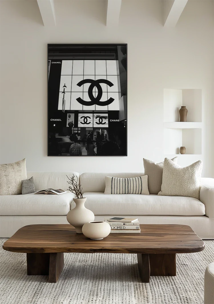 Illuminated Display Large Logo Evening Scene Black and White City Photography Painting