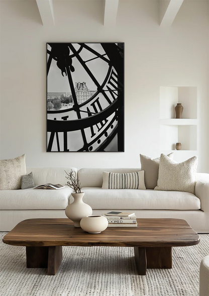 Clock Dial City View Paris Black and White Photography Painting