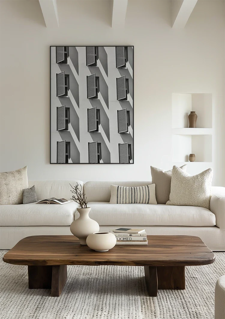 Gebäudefassade Fenster Geometrisches Muster Architektur Schwarz-Weiß-Fotografie Gemälde
