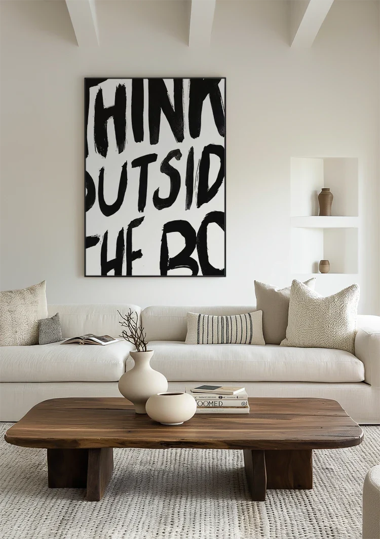 Think Outside The Box Zwarte Letters Wit Typografie Motivatie Schilderij
