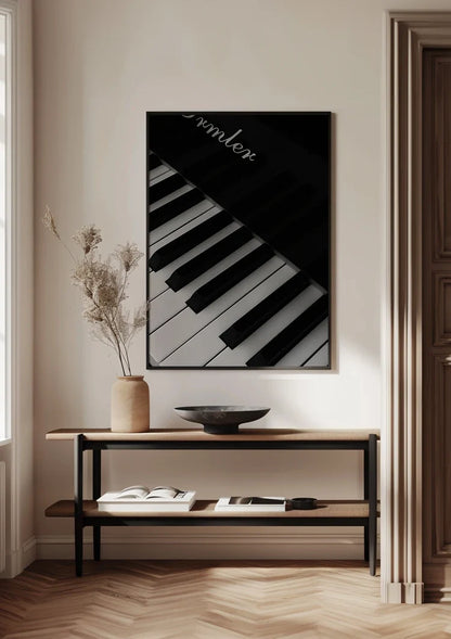 Close Up Pianotoetsen Zwart Wit Diagonaal Dramatisch Schilderij