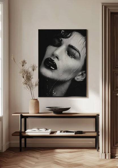 Female Portrait Wet Hair Water Droplets Black White Dramatic Painting