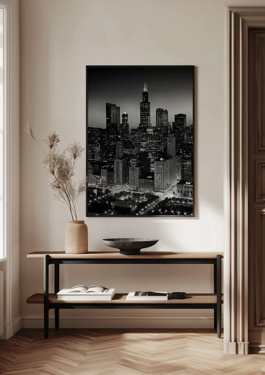 Stadssilhouet canvas schilderij aan de muur in de hal