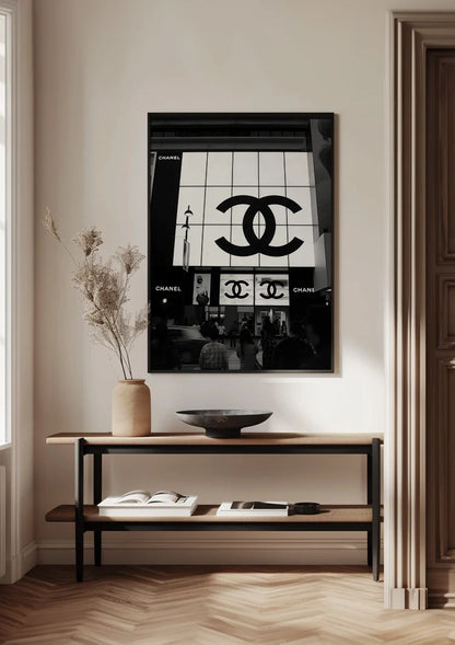 Illuminated Display Large Logo Evening Scene Black and White City Photography Painting