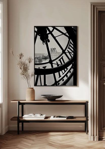 Clock Dial City View Paris Black and White Photography Painting