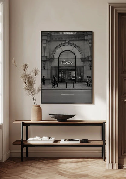 Cartier Store Fassade Fußgänger Luxus Schwarz-Weiß-Fotografie Gemälde