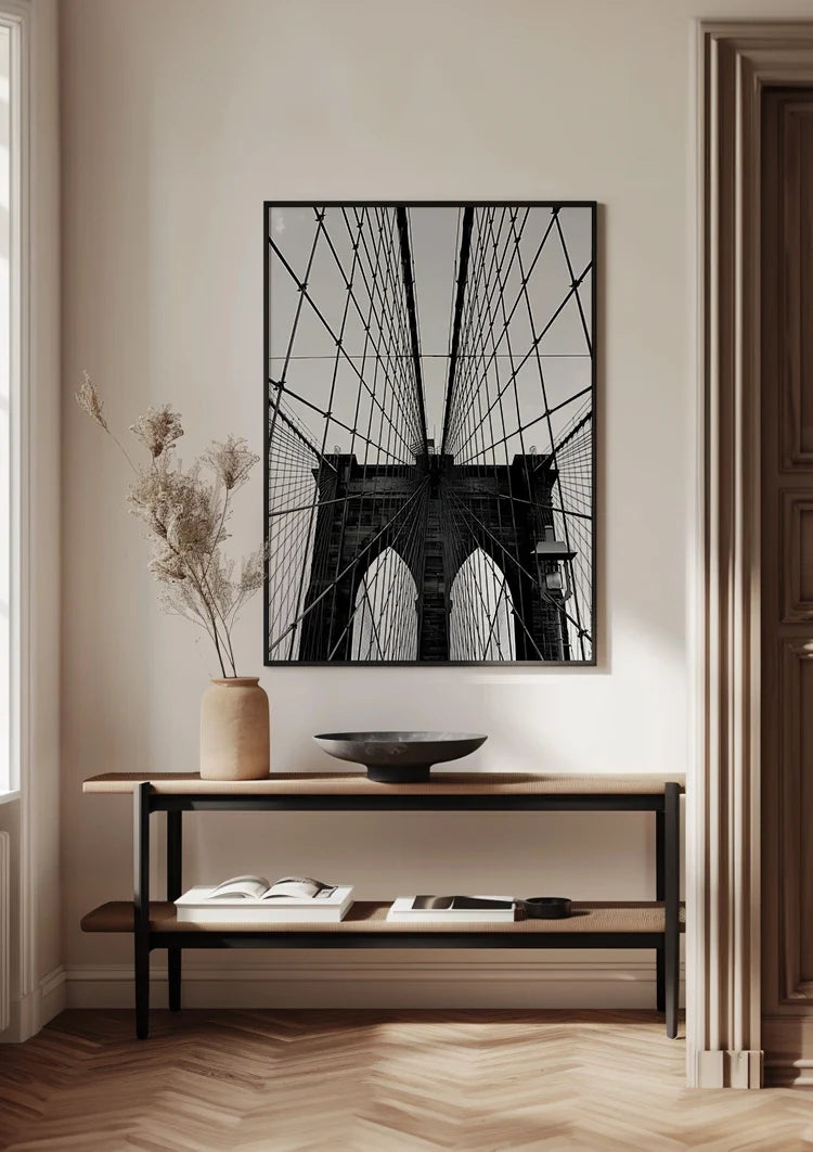 Brooklyn Bridge Kabel Brücke Turm Schwarz Weiß Fotografie Gemälde