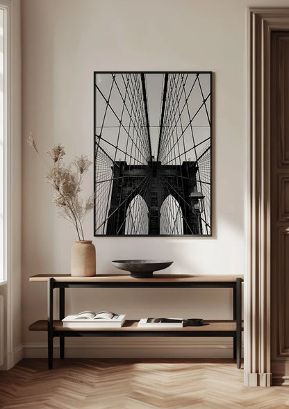 Brooklyn Bridge Kabel Brücke Turm Schwarz Weiß Fotografie Gemälde