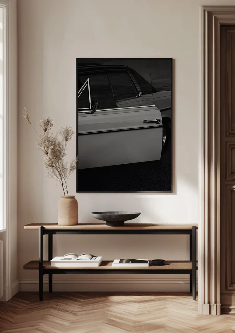 Vintage Klassisches Auto Schwarz-Weiß Seitenansicht Eleganz Gemälde