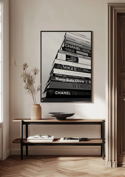 Chanel Vogue Mode Boeken Stapel Zwart Wit Fotografie Schilderij
