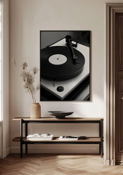 Klassischer Vinyl-Plattenspieler Schwarz-Weiß-Musik Retro-Gemälde