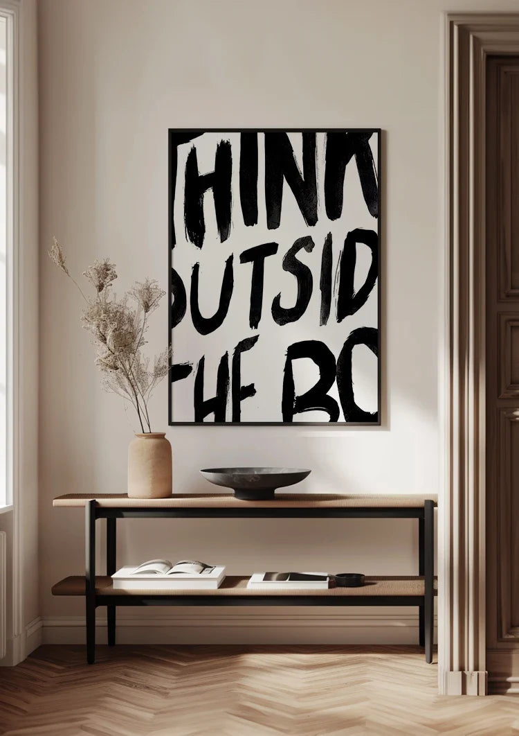 Think Outside The Box Zwarte Letters Wit Typografie Motivatie Schilderij