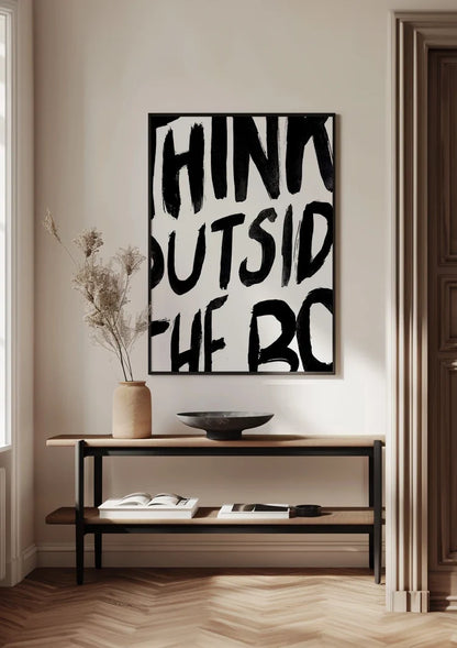 Think Outside The Box Zwarte Letters Wit Typografie Motivatie Schilderij