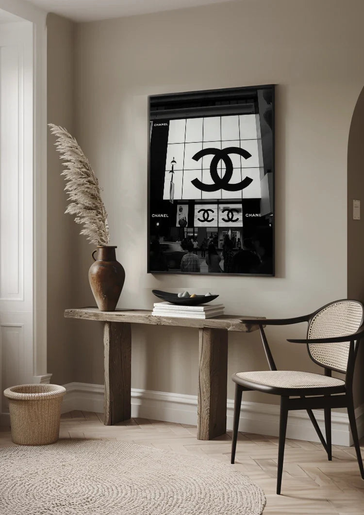 Illuminated Display Large Logo Evening Scene Black and White City Photography Painting