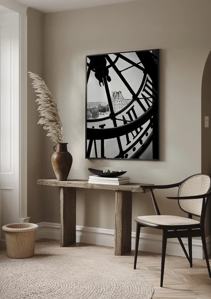 Clock Dial City View Paris Black and White Photography Painting