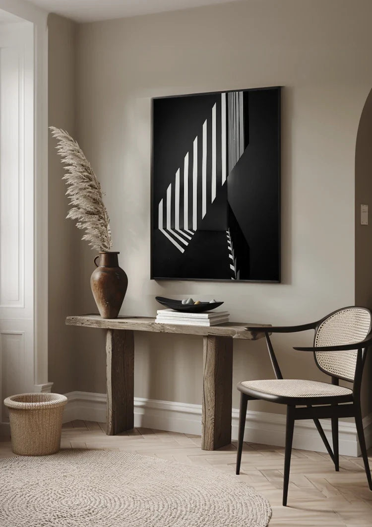 Architecturaal Lichtstrepen Schaduw Abstracte Zwart Wit Muur Schilderij