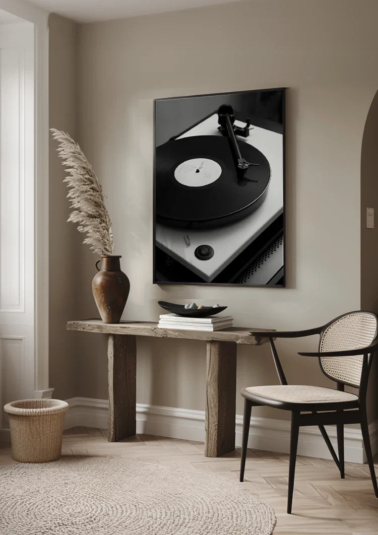 Klassischer Vinyl-Plattenspieler Schwarz-Weiß-Musik Retro-Gemälde