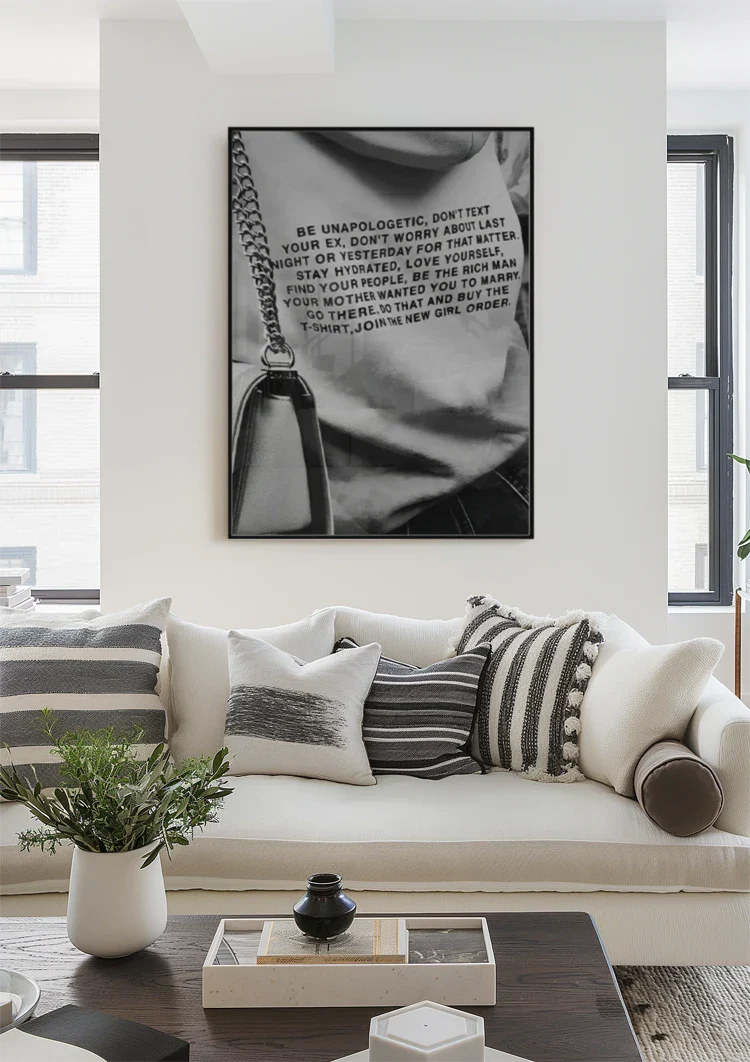 Black and White Jumper with Motivational Text Fashion Graphic Painting