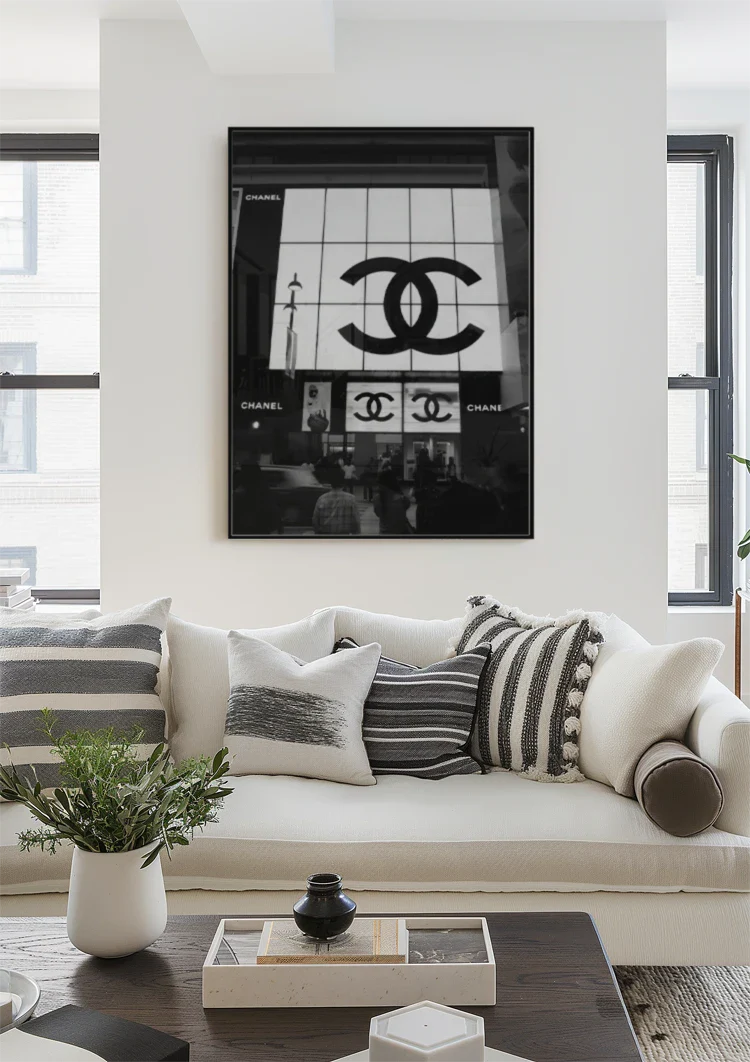 Illuminated Display Large Logo Evening Scene Black and White City Photography Painting