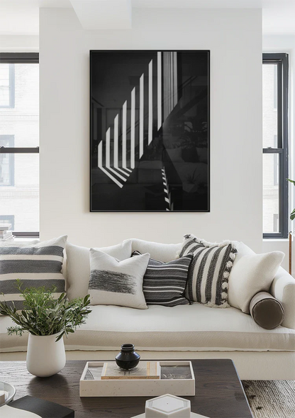 Architecturaal Lichtstrepen Schaduw Abstracte Zwart Wit Muur Schilderij
