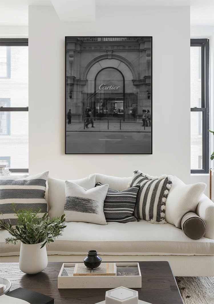 Cartier Store Fassade Fußgänger Luxus Schwarz-Weiß-Fotografie Gemälde