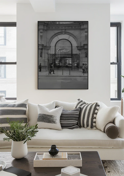 Cartier Store Fassade Fußgänger Luxus Schwarz-Weiß-Fotografie Gemälde